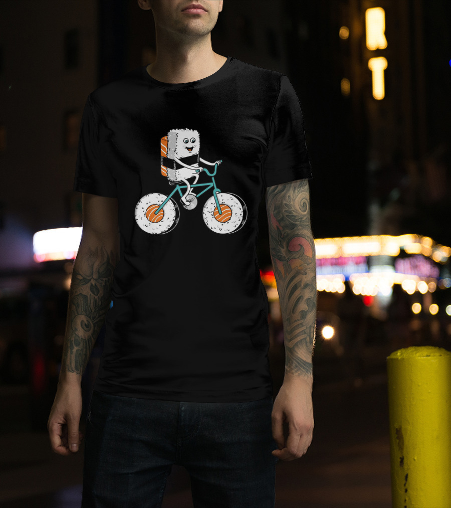 Sushi Roll Riding Bicycle With Sushi Wheels T-Shirt