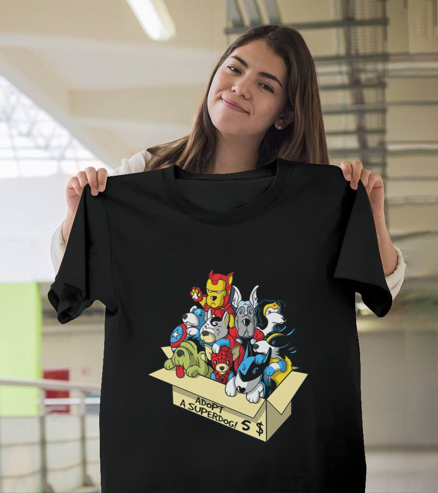 Adopt a Superdog Hero Box with $5 Avengers and Justice League Canine Cosplay T-Shirt