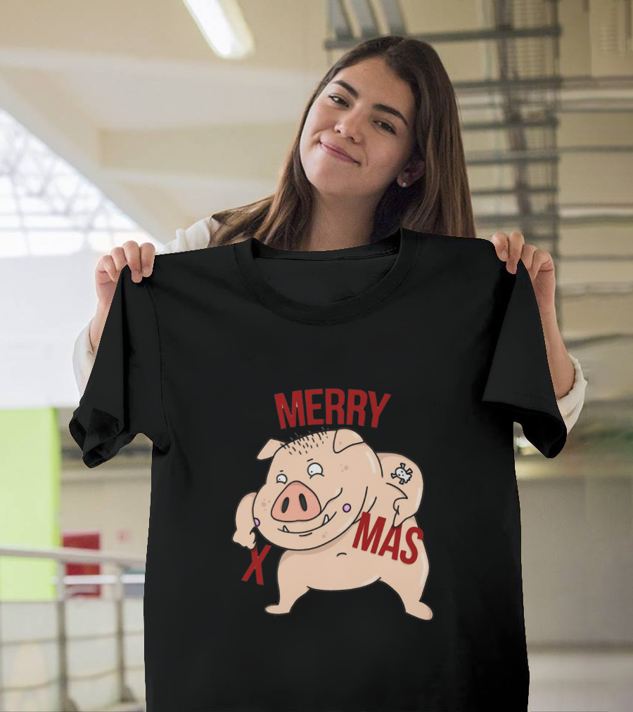 Merry Xmas Pig with Bone Tattoo T-Shirt