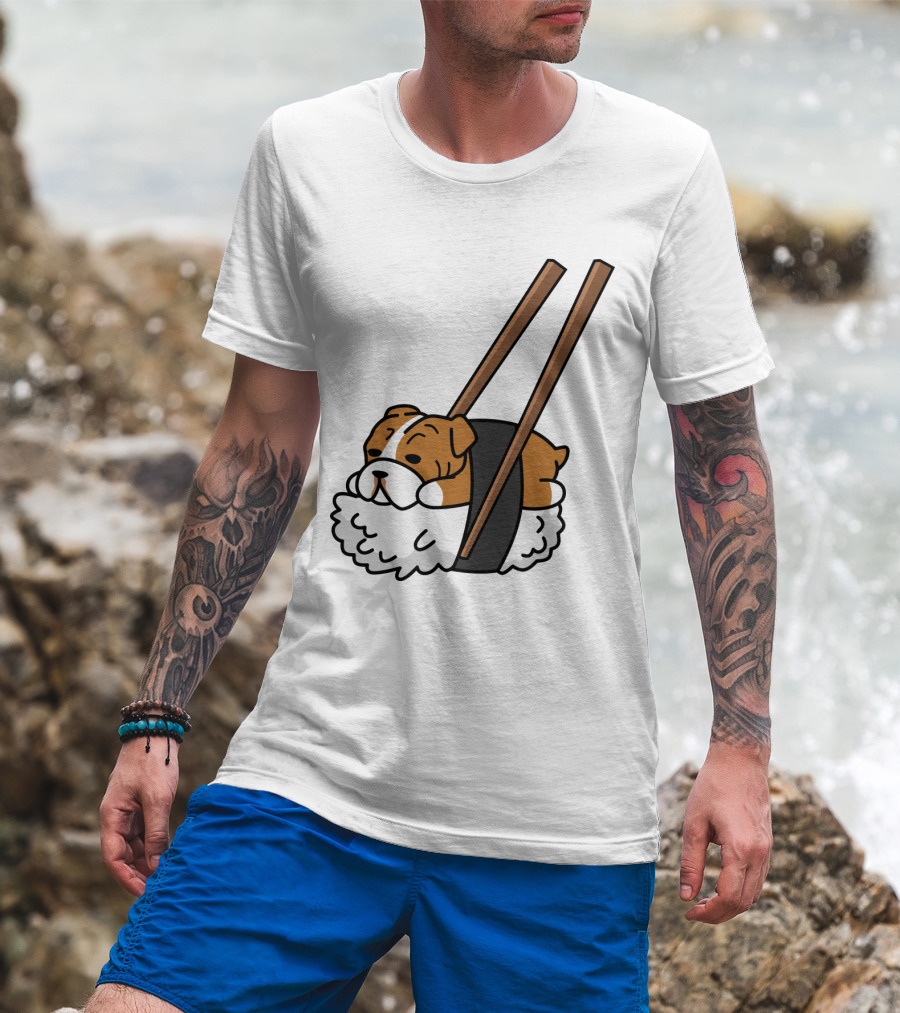 Pugsushi Funny Pug Dog Sushi Roll With Chopsticks T-Shirt