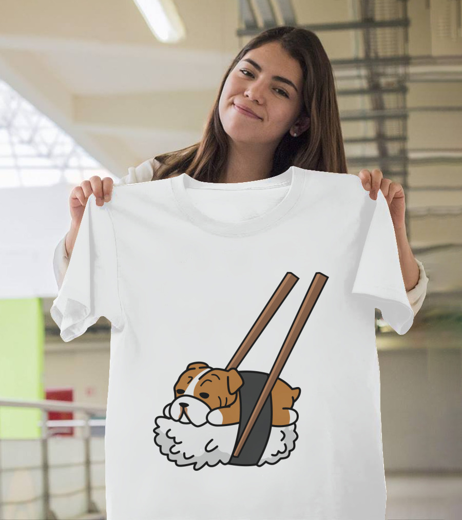 Pugsushi Funny Pug Dog Sushi Roll with Chopsticks T-Shirt