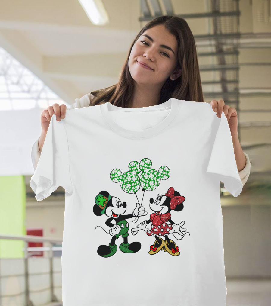 Mickey Mouse Minnie Mouse St. Patrick's Day Shamrock Balloons T-Shirt