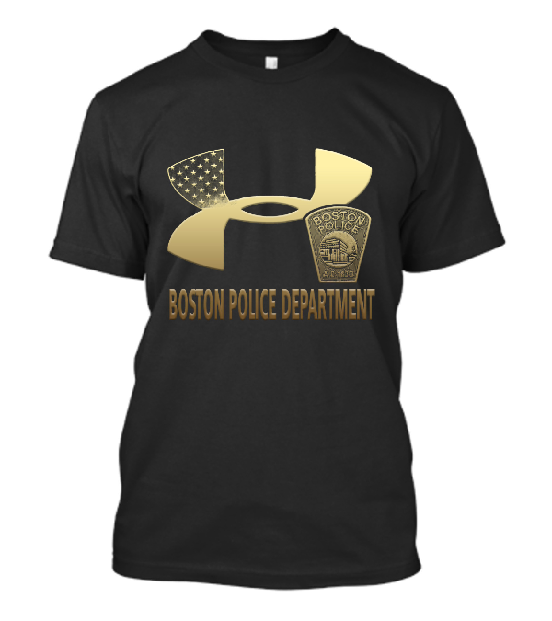 Boston Police Department Badge American Flag T-Shirt