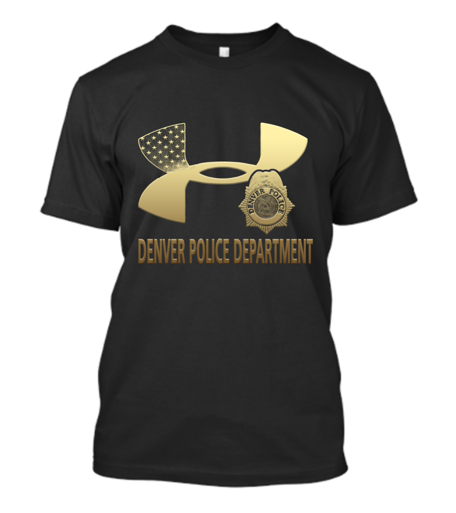 Denver Police Department Badge With Flag Pattern On Under Armour T-Shirt