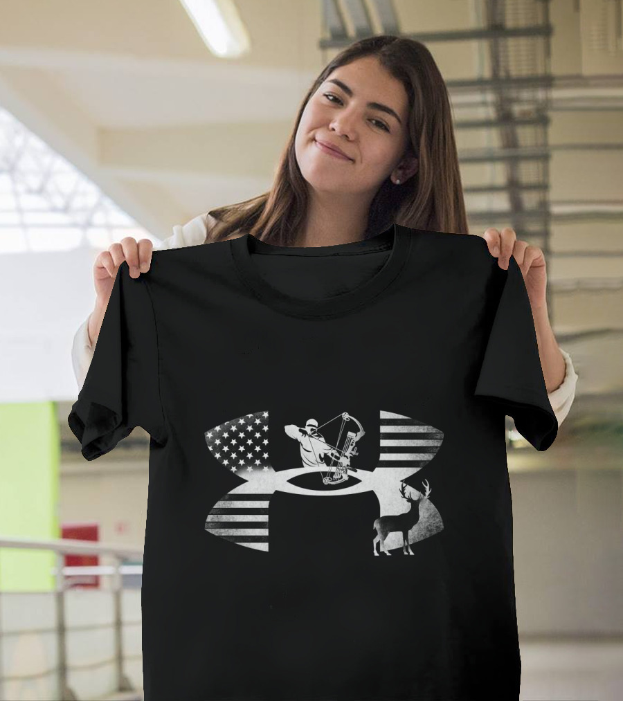 Bowhunting Archer And Deer With American Flag Elements T-Shirt