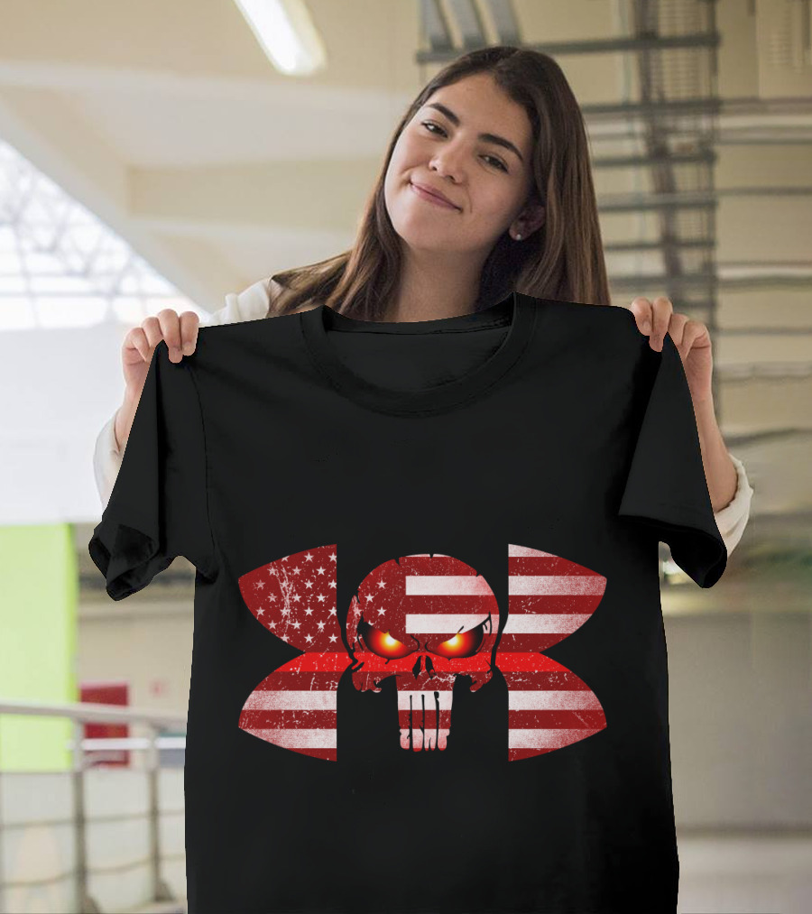 Firefighter Skull American Flag Under Armour Punisher Eyes T-Shirt