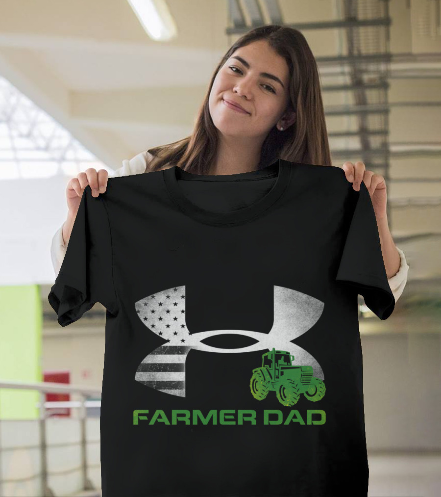 Farmer Dad Tractor American Flag Under Armour T-Shirt