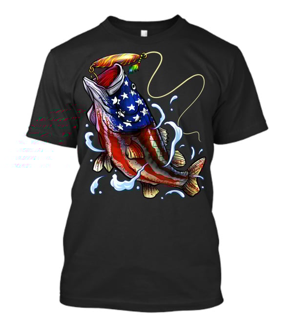 American Flag Bass Fishing Angler Dad Fish T-Shirt