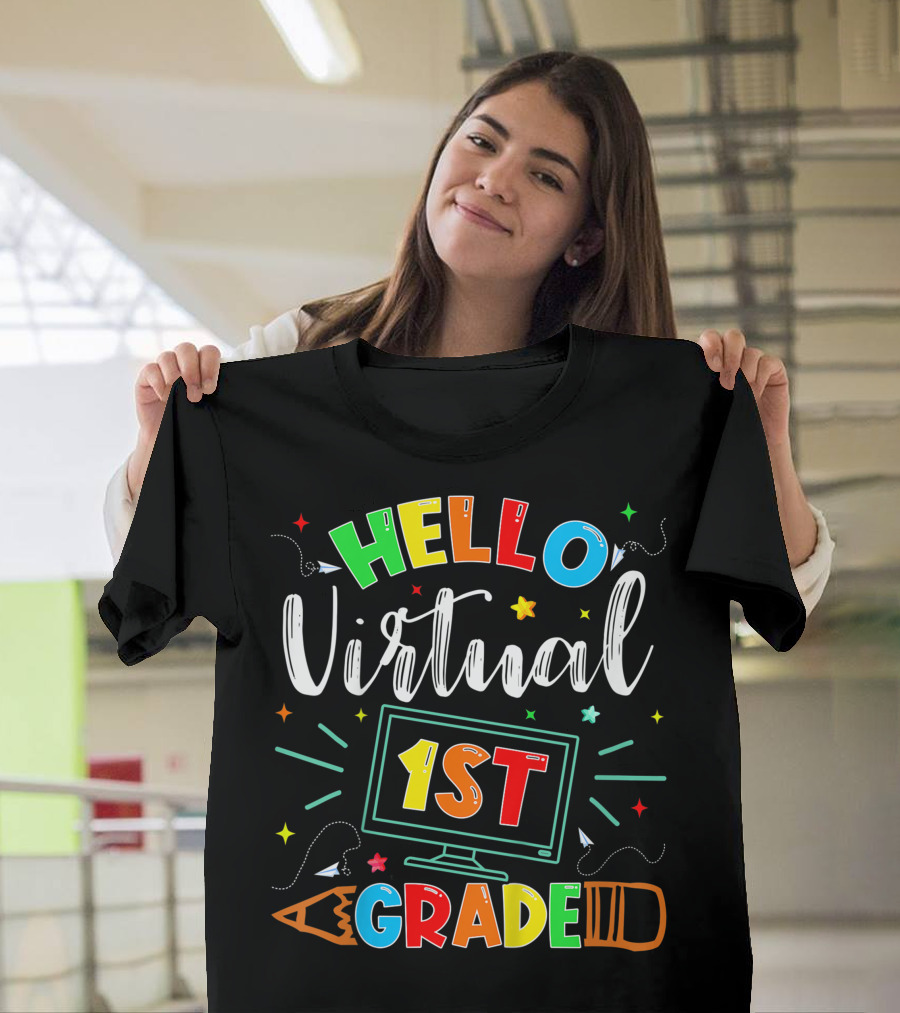 Hello Virtual 1st Grade Back To School Online Teaching T-Shirt