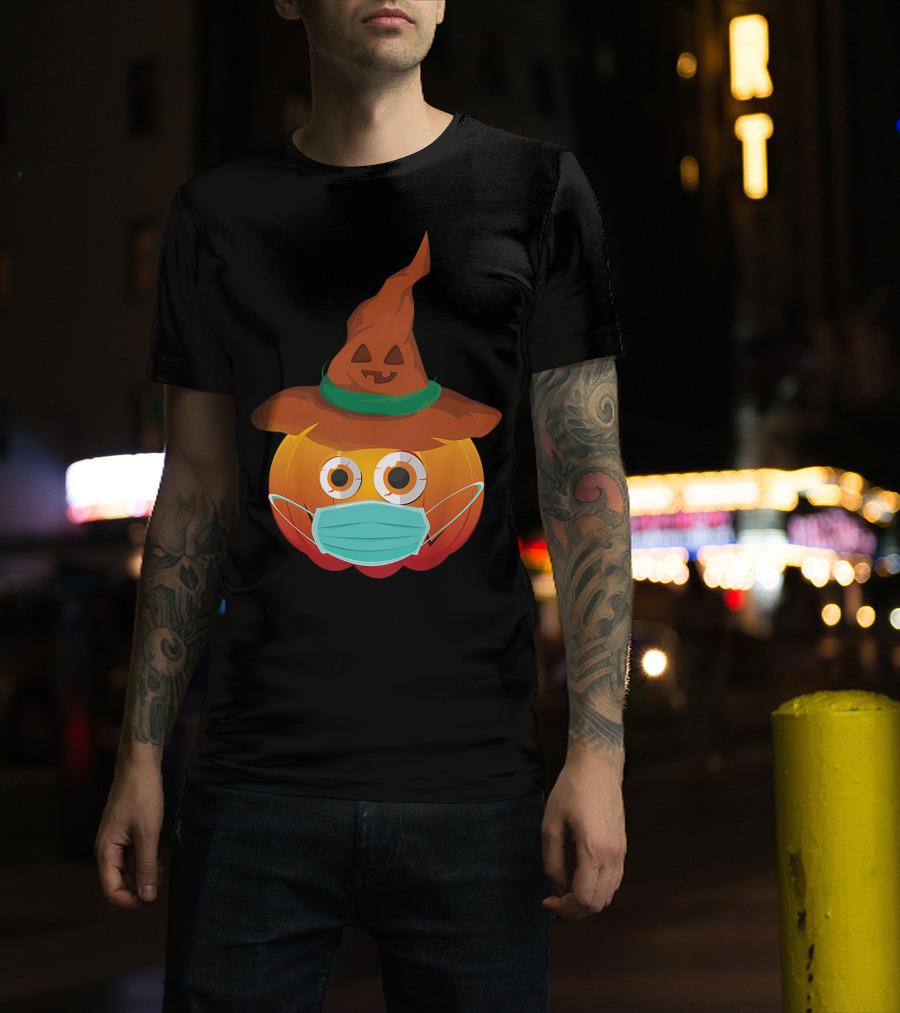 Funny Pumpkin Mask Witch Hat Costume T-Shirt