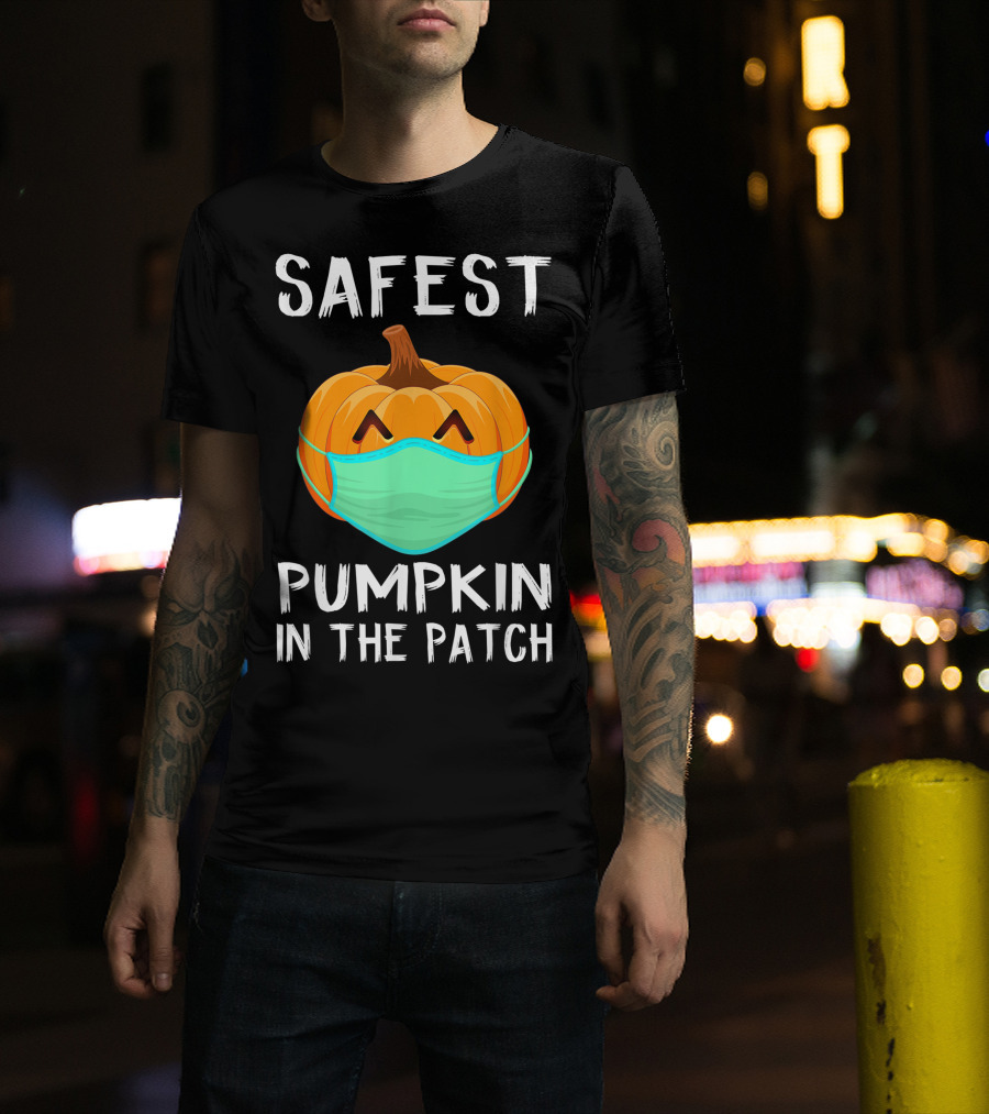 Safest Pumpkin In The Patch Halloween Costume With Face Mask T-Shirt