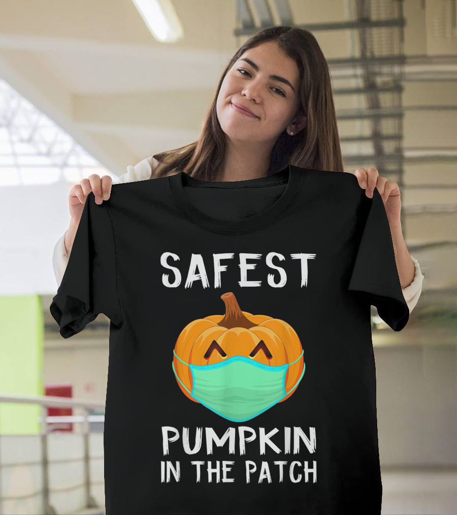 Safest Pumpkin In The Patch Halloween Costume With Face Mask T-Shirt