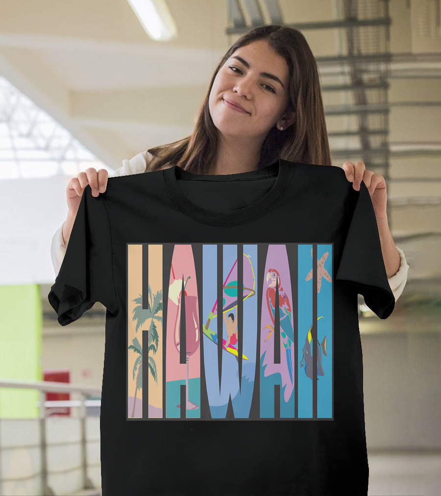 Hawaii Aloha Pearl Island Surf Sand State Floral Fish Tropical Parrot And Starfish T-Shirt