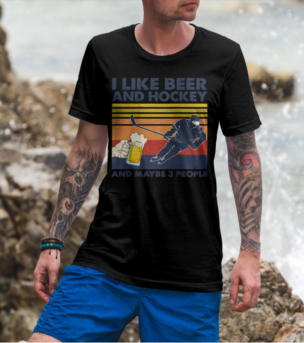 I Like Beer And Hockey Maybe 3 People Retro Vintage Baseball Raglan T-Shirt