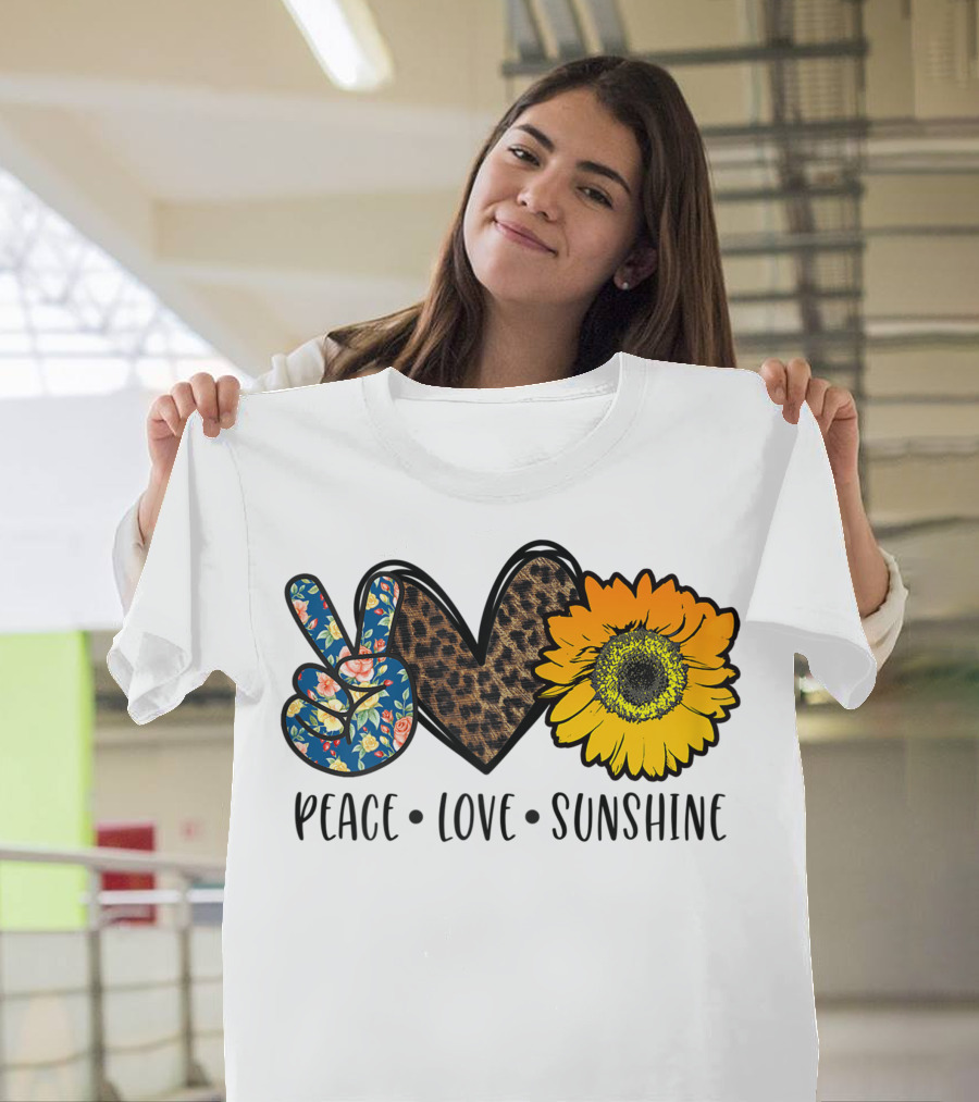 Peace Love Sunshine Floral Leopard Sunflower Teacher Idea T-Shirt