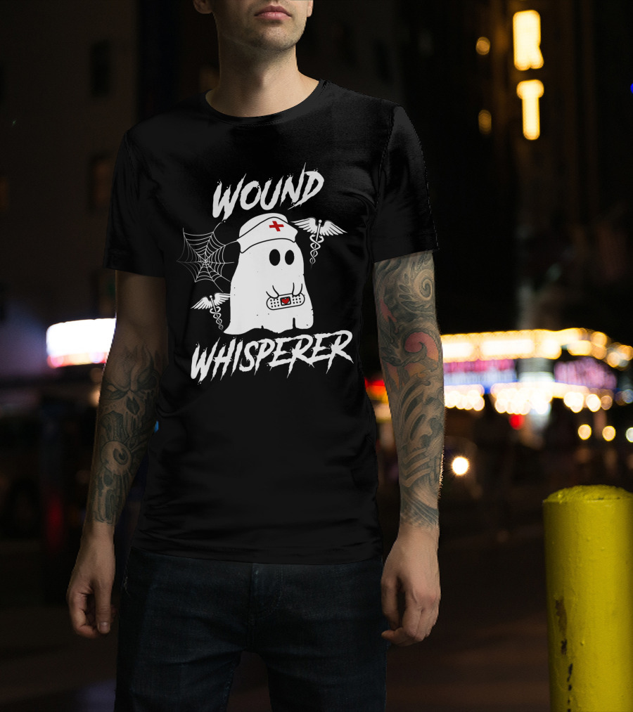 Wound Whisperer Nurse Ghost With Caduceus And Spider Web T-Shirt