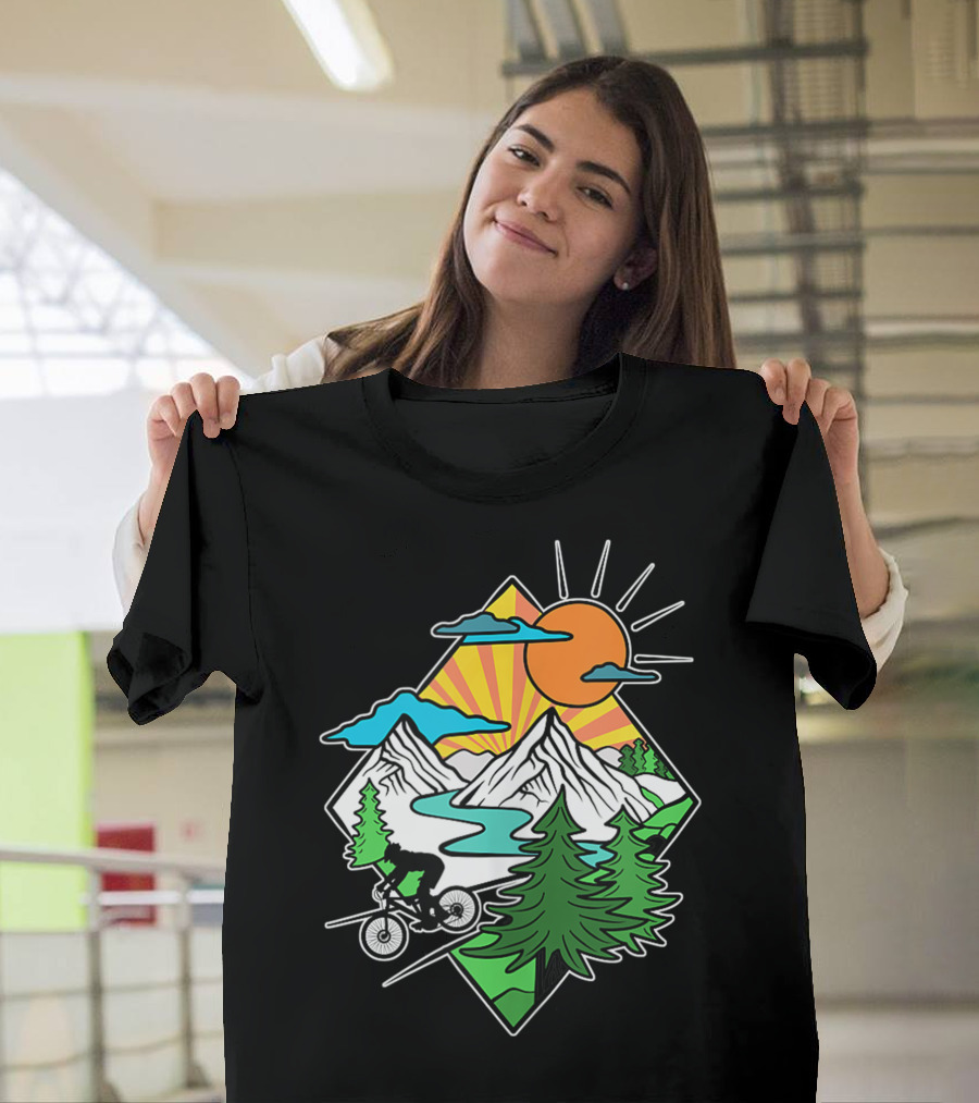 Mountain Biking Retro MTB Nature Adventure Downhill Trail Riding in Mountain Landscape T-Shirt