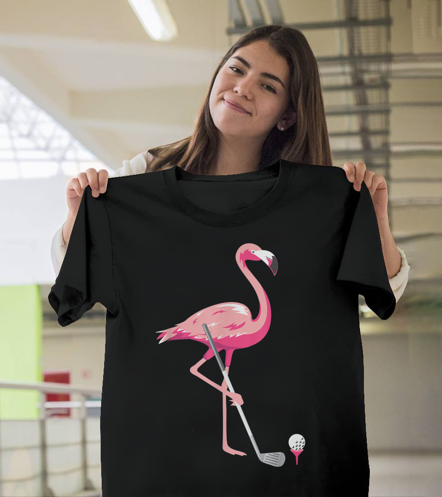Funny Flamingo Bird Golf Player Best Swing Tee Golf Ball T-Shirt