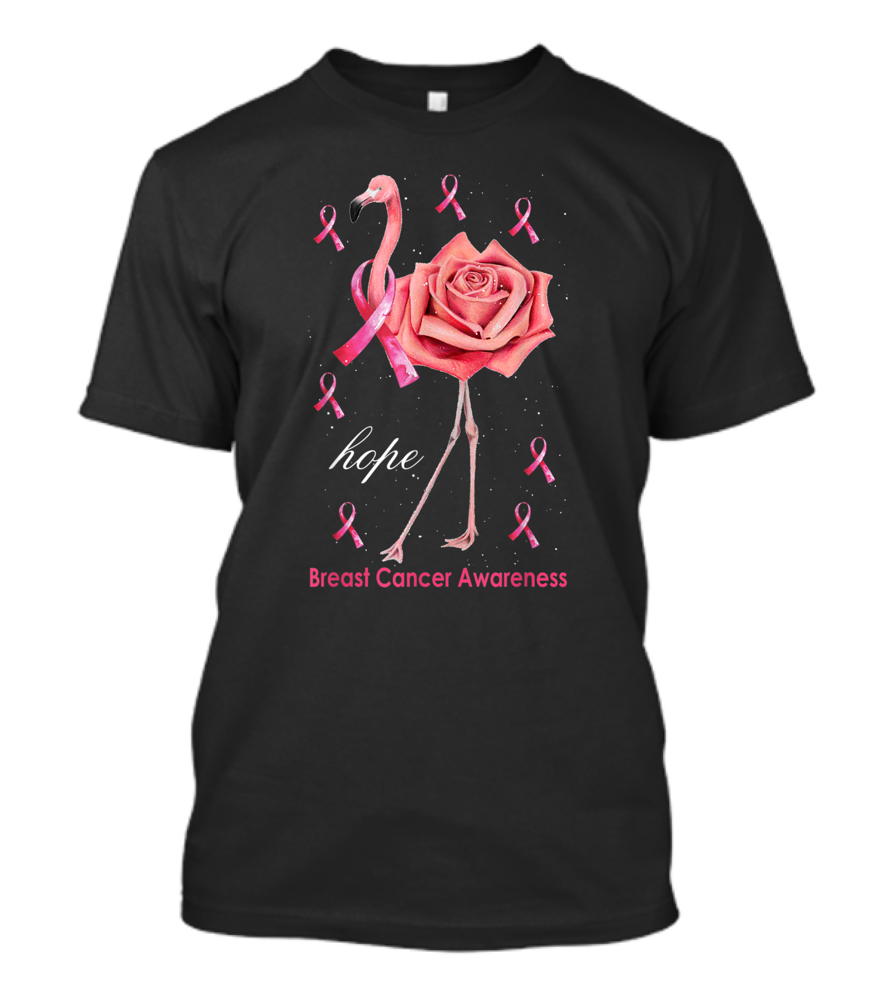 Hope Flamingo Breast Cancer Awareness Pink Ribbon Flower T-Shirt