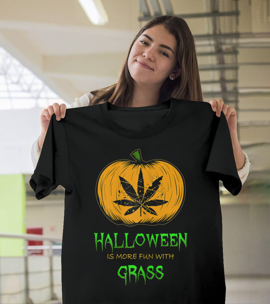 Halloween Is More Fun With Grass Pumpkin Weed Smokers T-Shirt