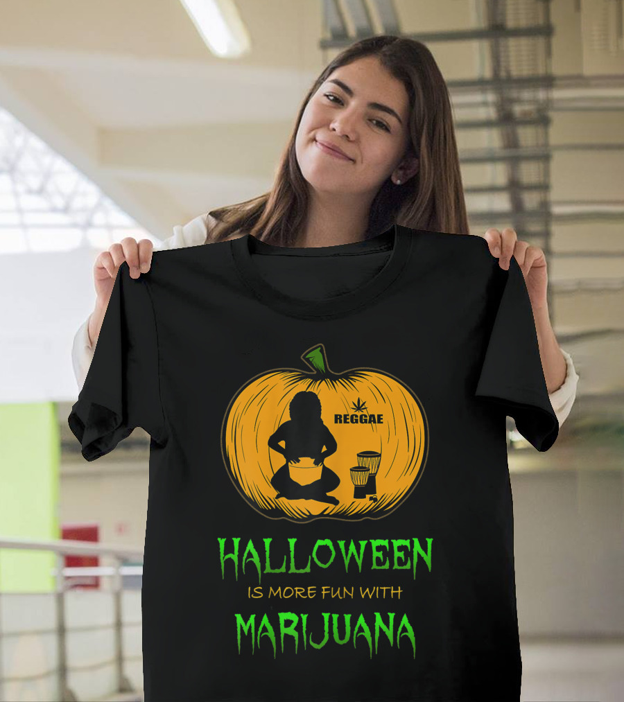Halloween Is More Fun With Marijuana Reggae Pumpkin T-Shirt