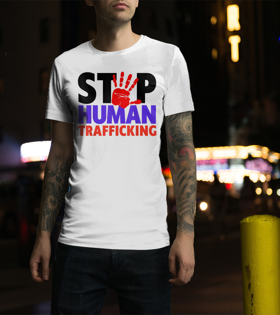 Stop Human Trafficking Red Handprint Awareness T-Shirt
