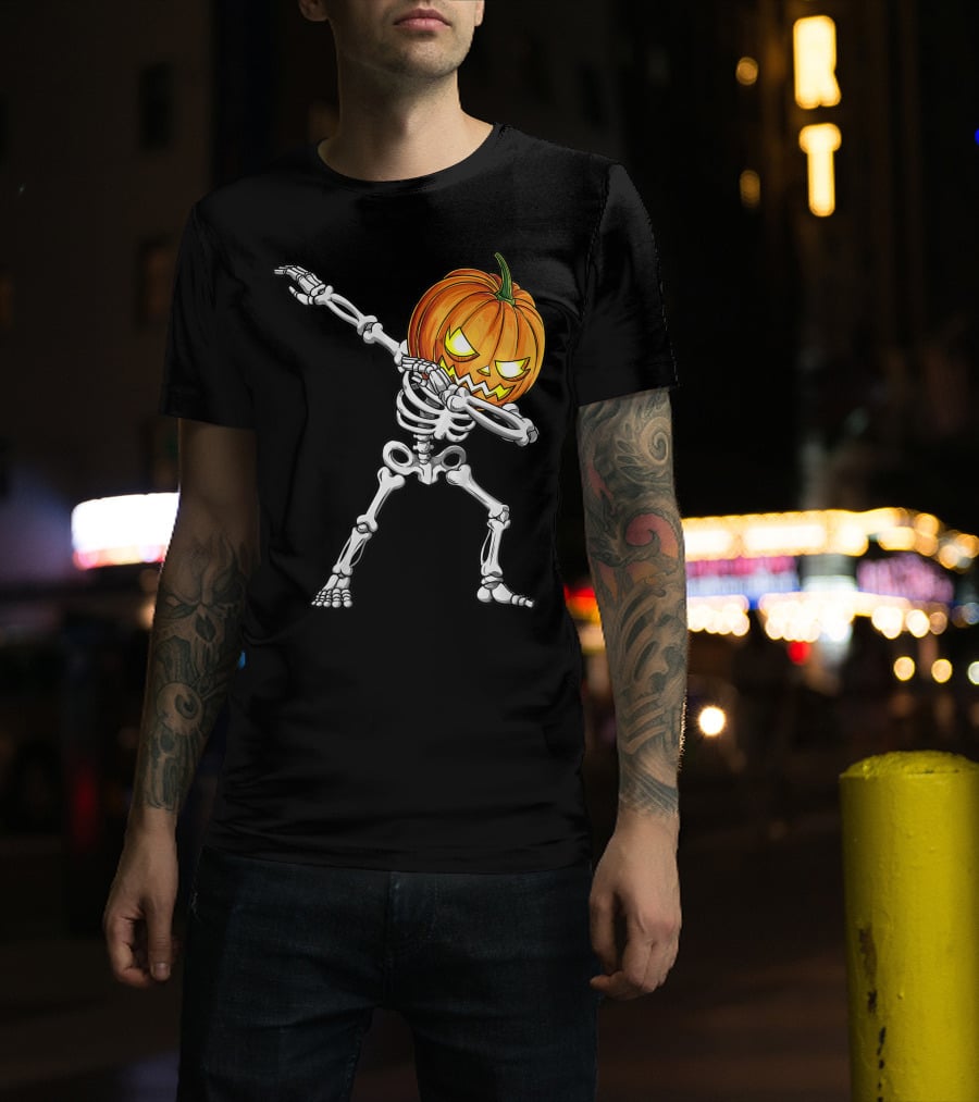Dabbing Skeleton Pumpkin Halloween Best T-Shirt