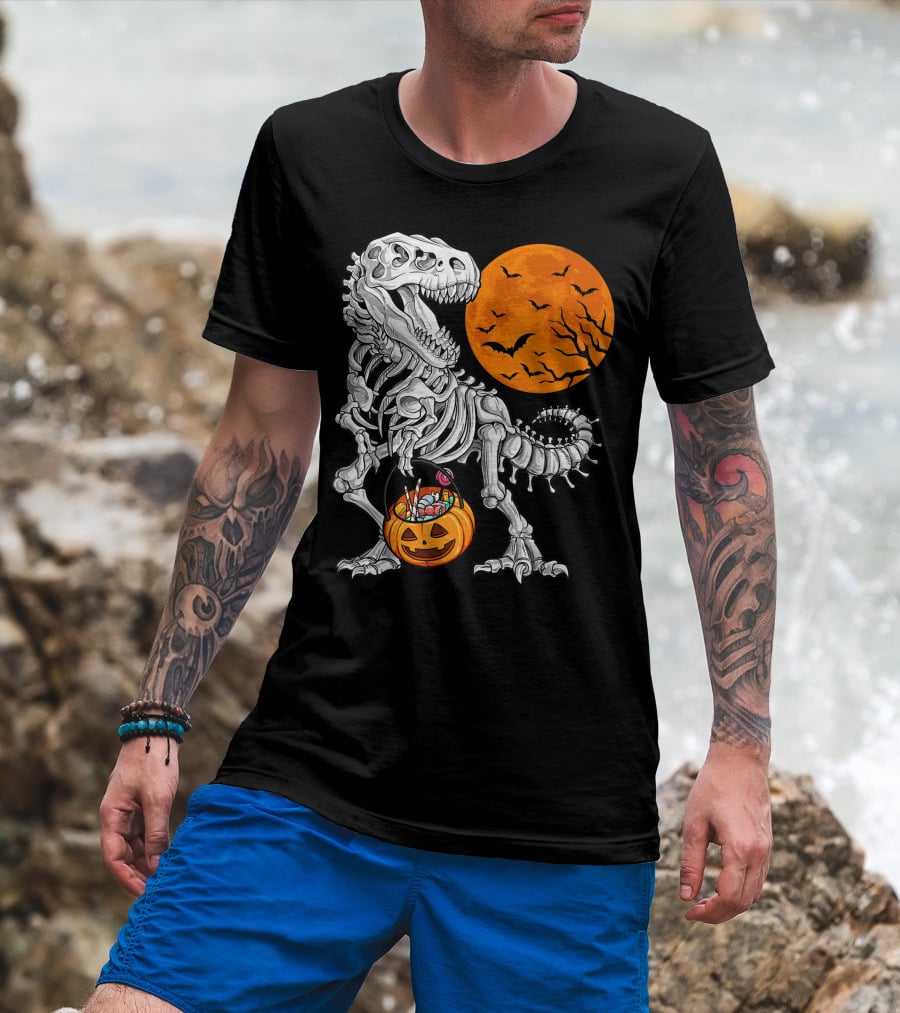 Dinosaur Skeleton Rex Scary Halloween T-Shirt
