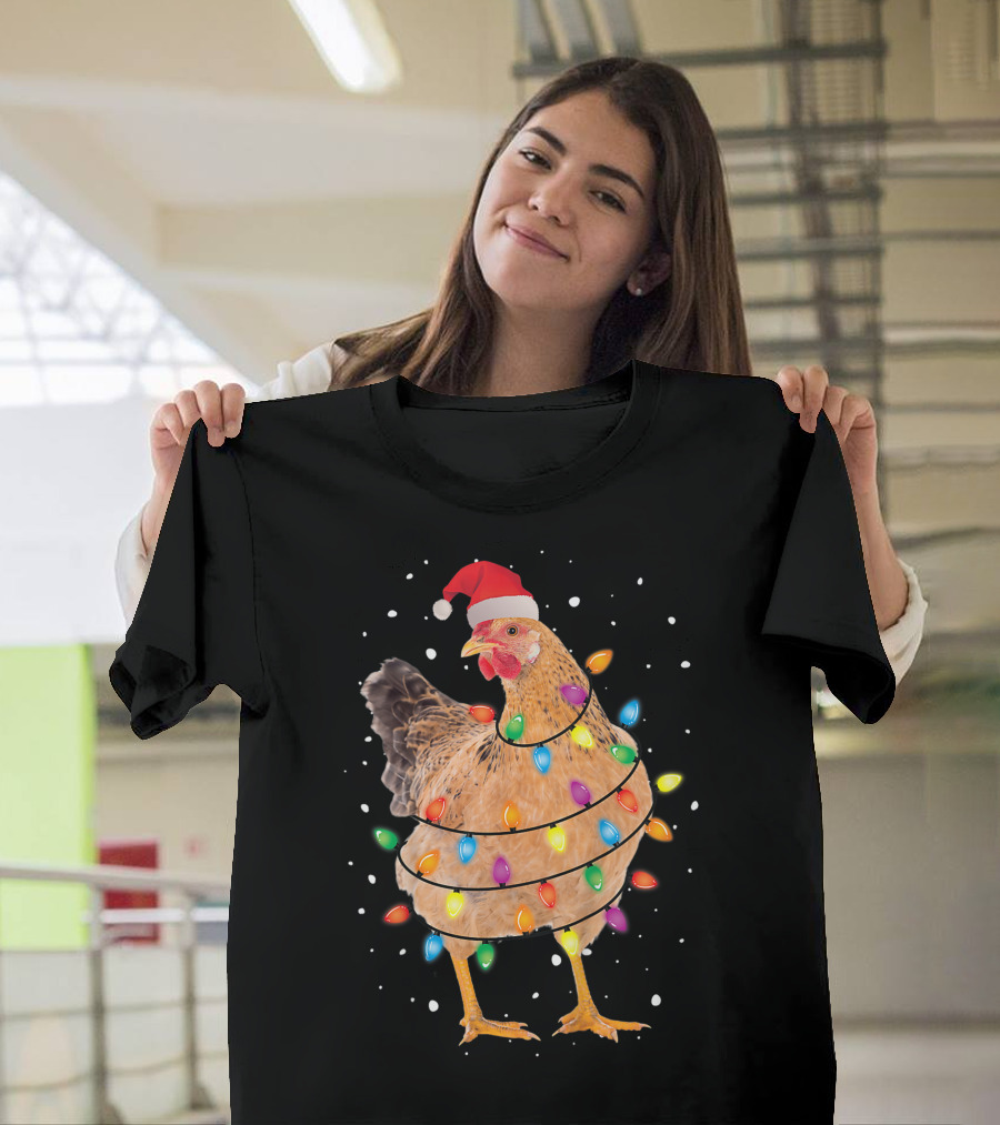 Christmas Lights Chicken Santa Funny Xmas Tree Festive Holiday T-Shirt