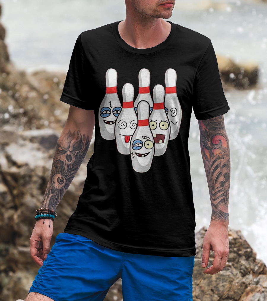 Beat Up Bowling Pins Cute Duckpins Funny Faces T-Shirt