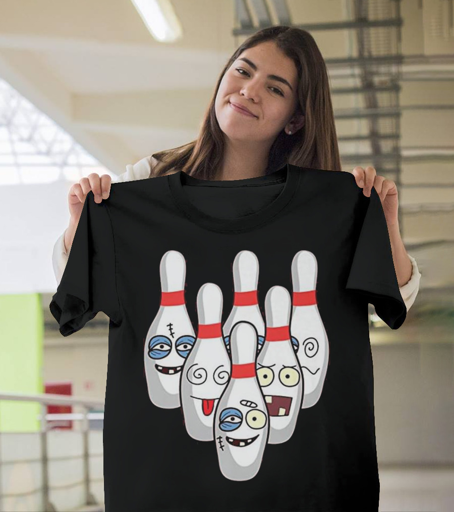 Beat Up Bowling Pins Cute Duckpins Funny Faces T-Shirt