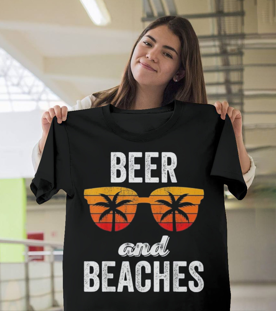 Beer And Beaches Sunset Palm Sunglasses Tank T-Shirt