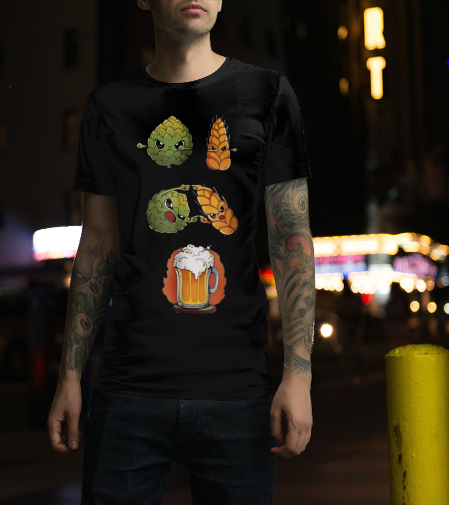 Hops And Barley Fusion Creating Cartoon Beer Mug T-Shirt