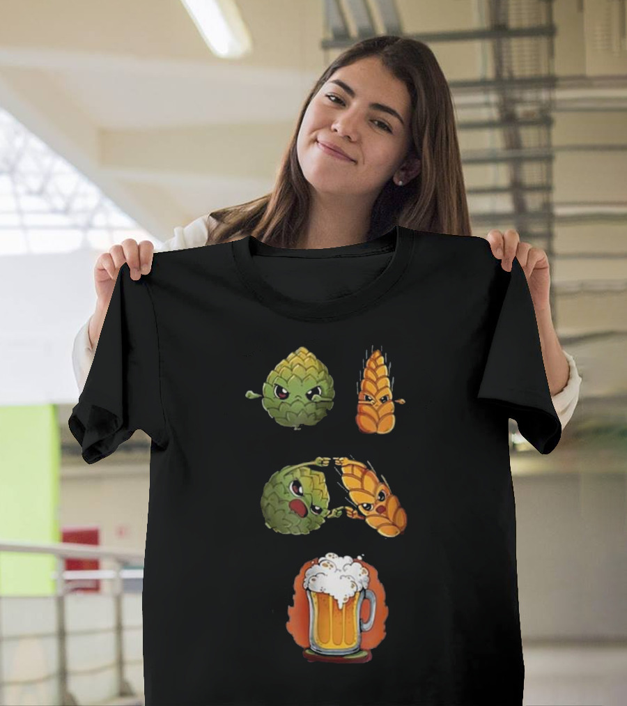 Hops And Barley Fusion Creating Cartoon Beer Mug T-Shirt