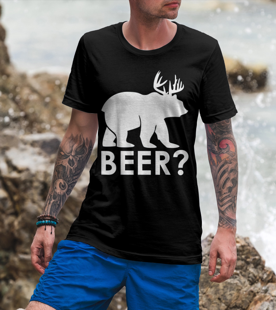 Beer Bear Deer With Antler Question Mark T-Shirt