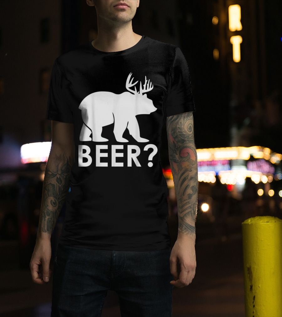 Beer Bear Deer With Antler Question Mark T-Shirt