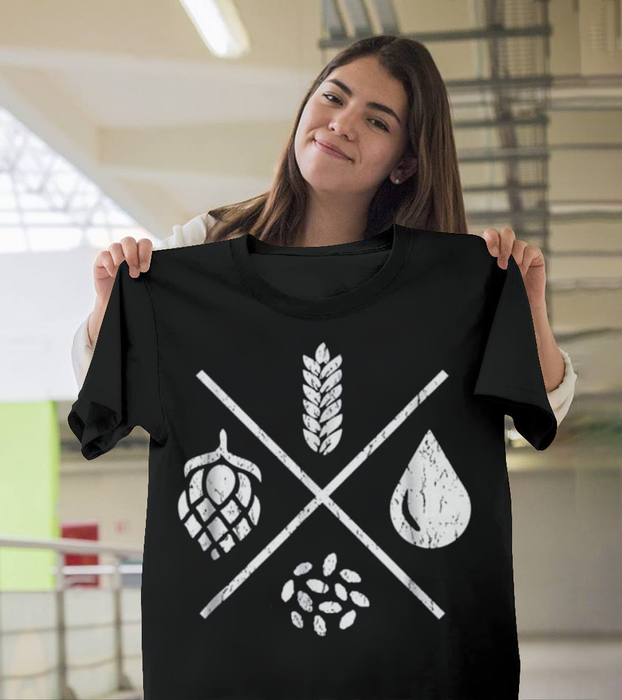 Homebrew Essentials: Barley Water Yeast Hops Beer Brewing Elements T-Shirt