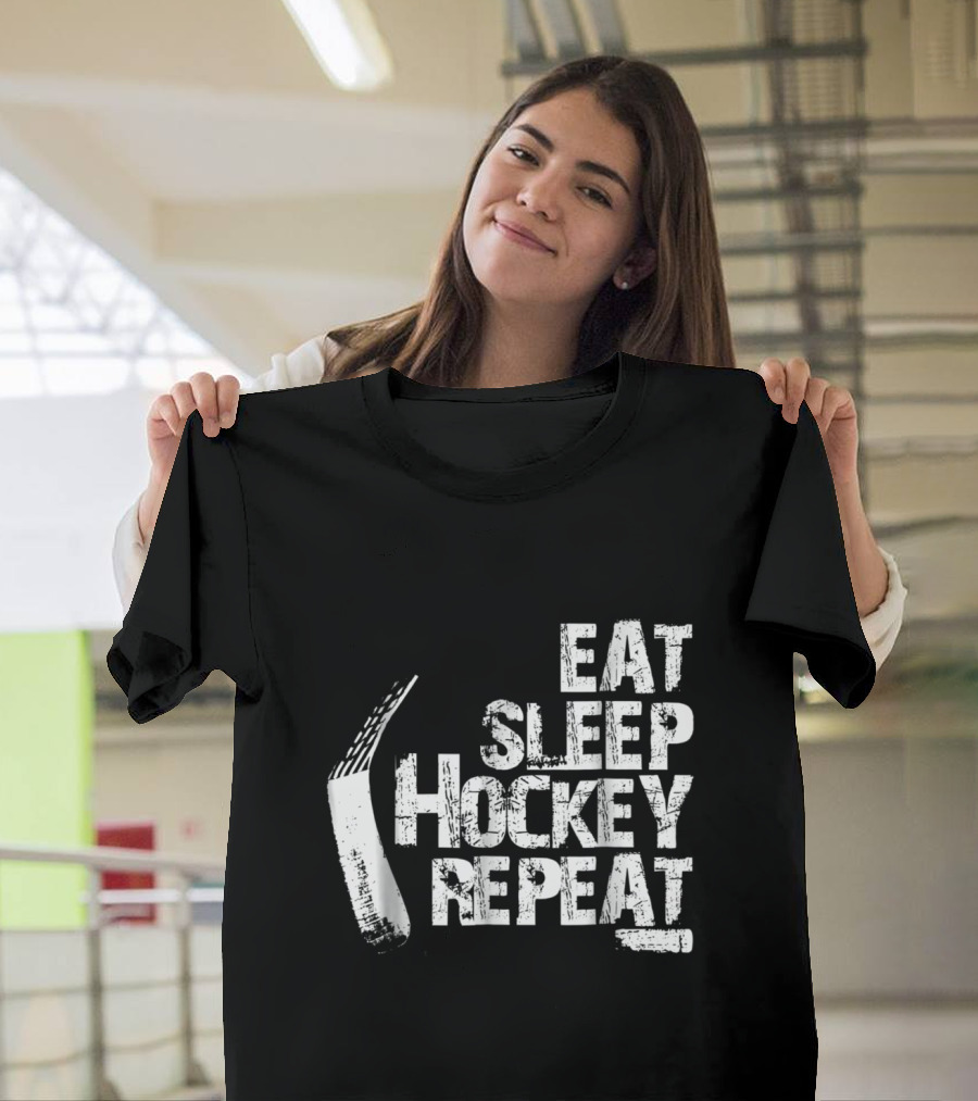 Eat Sleep Hockey Repeat Hockey Stick T-Shirt