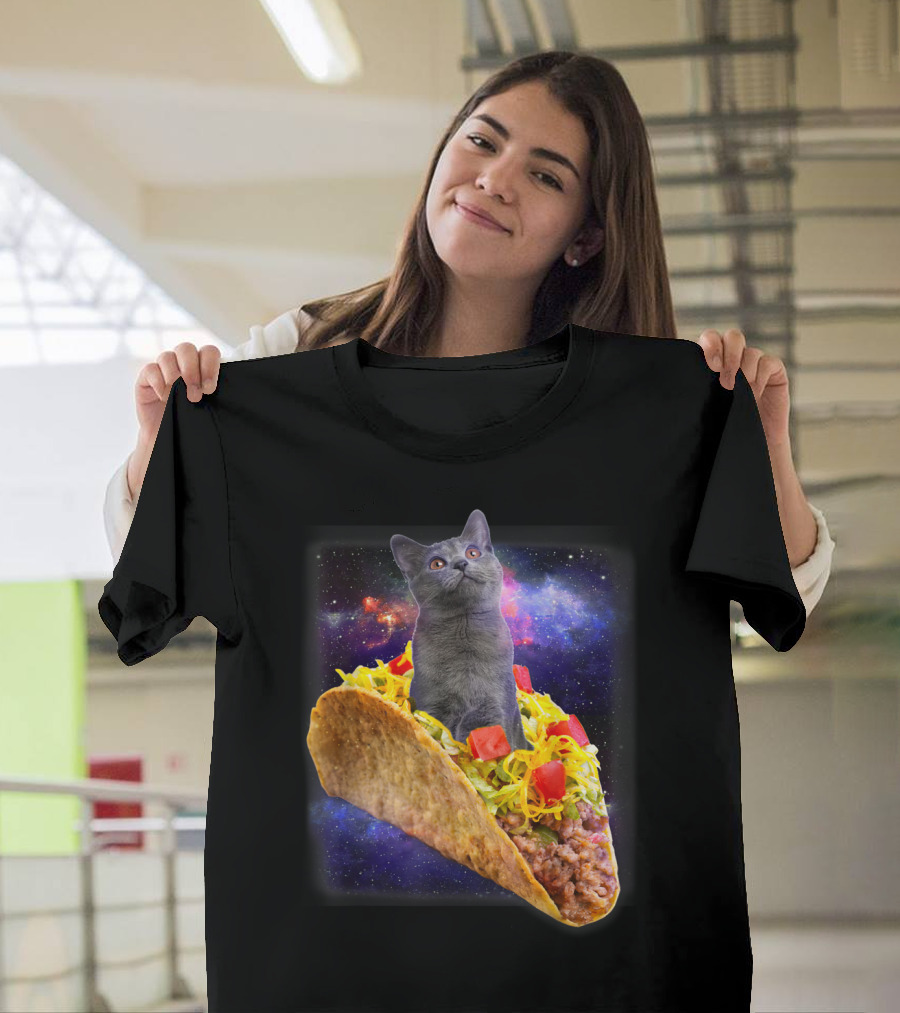 Galaxy Cat with Taco Spaceship Adventure T-Shirt