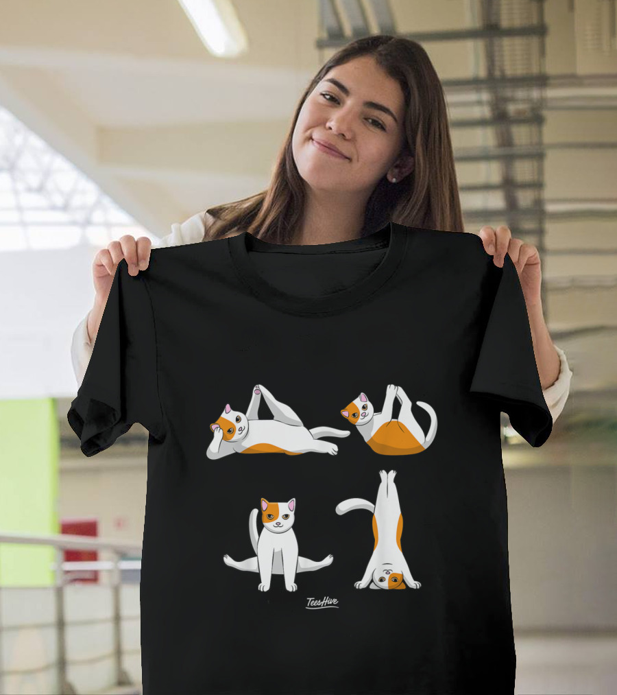 Cat Yoga Poses Humor Workout TeeHive T-Shirt