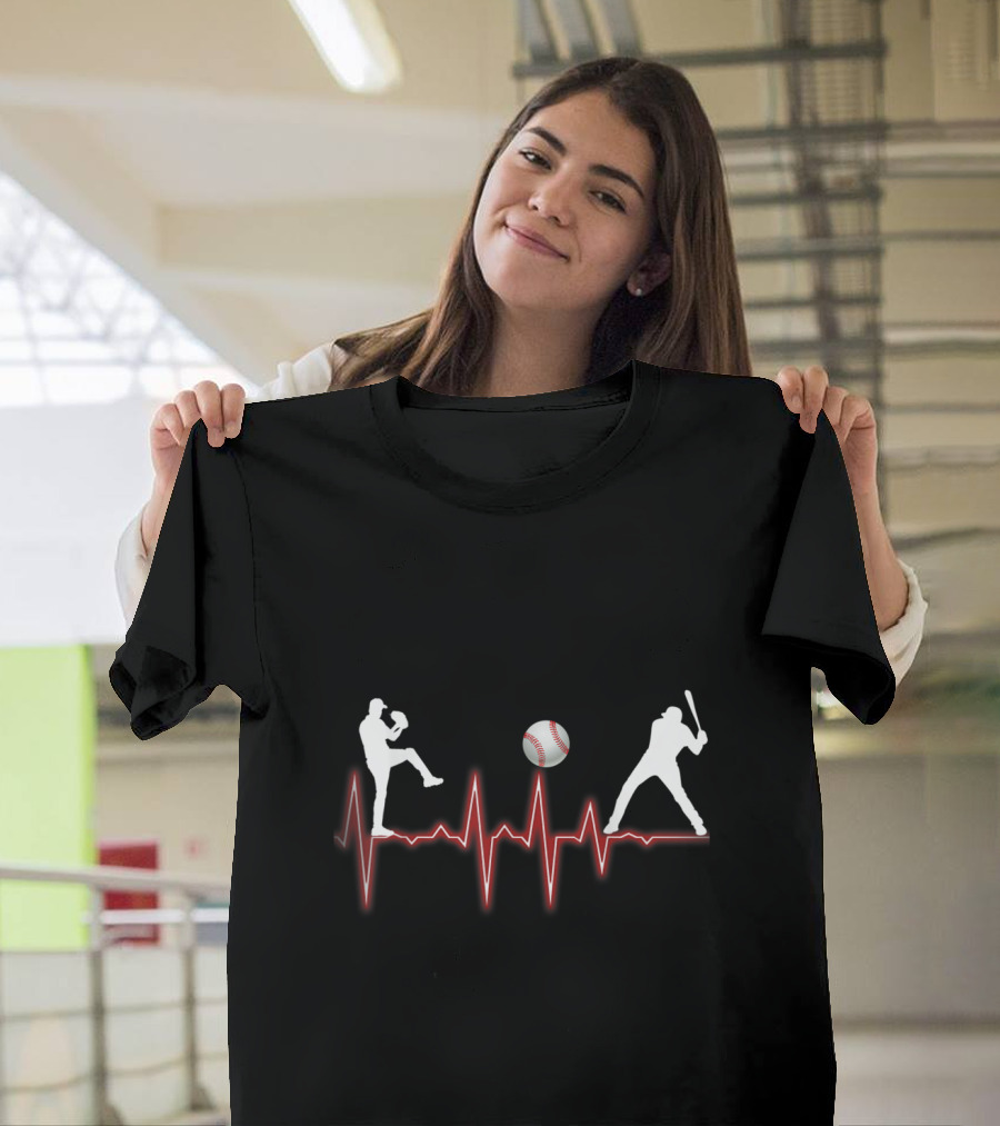 Baseball Heartbeat Pulse Funny Pitcher Batter Baseball Love T-Shirt