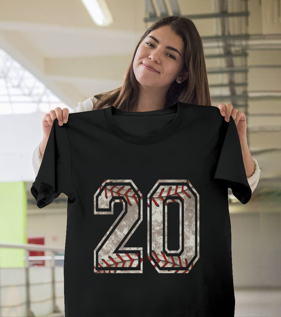 Baseball Jersey Number 20 Vintage Distressed Design with Red Stitching T-Shirt
