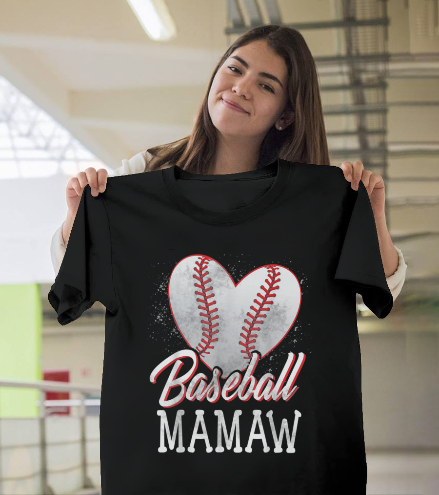 Baseball Mamaw Heart-Shaped Baseball Stitches T-Shirt