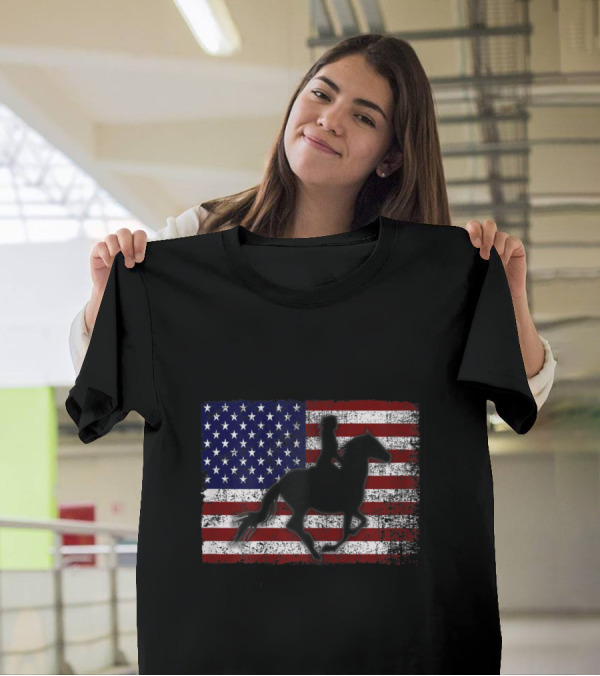 American Flag Horse Equestrian Silhouette Riding Patriotic T-Shirt
