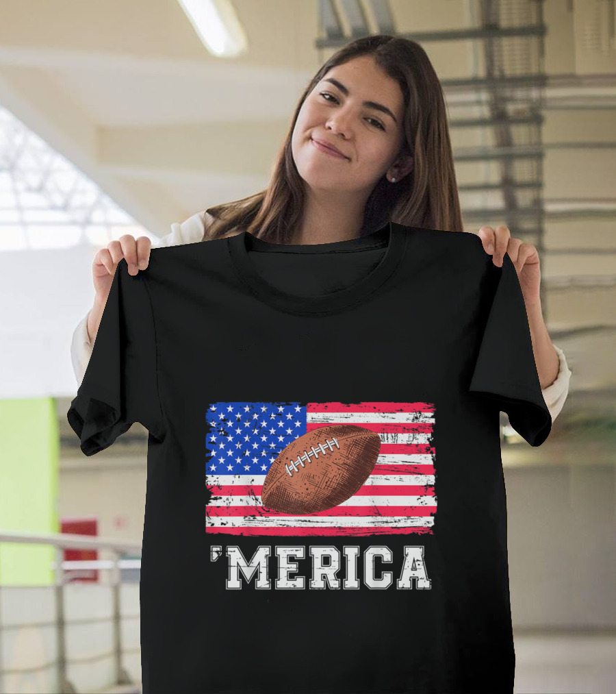 'Merica Football American Flag Grunge T-Shirt