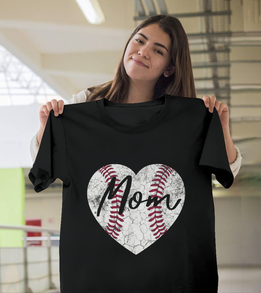 Mom Baseball Softball Heart T-Shirt