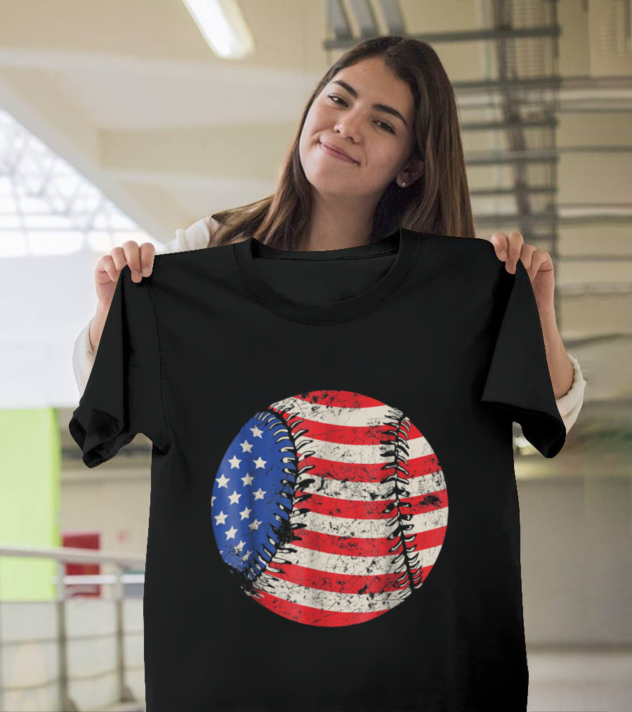 Patriotic Baseball with U.S. American Flag Stars and Stripes July 4th T-Shirt