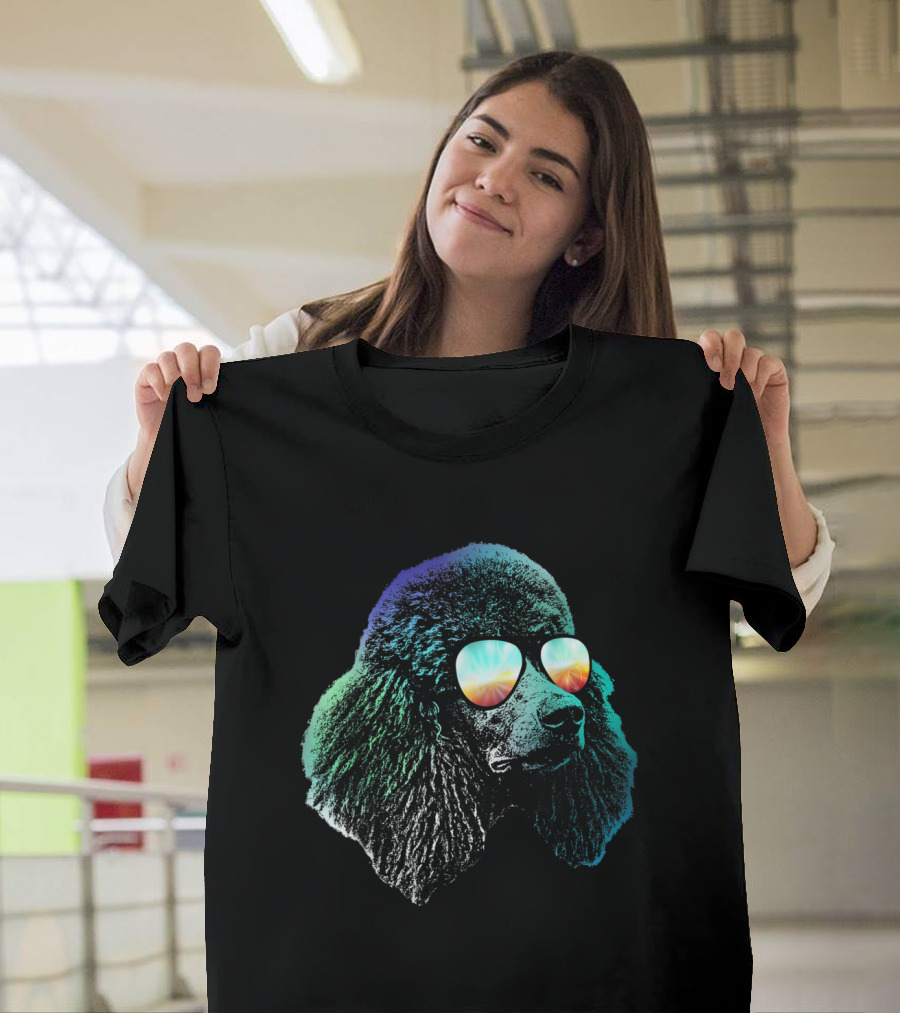 Psychedelic Retro Disco Groovy Poodle with Vibrant Colorful Sunglasses T-Shirt