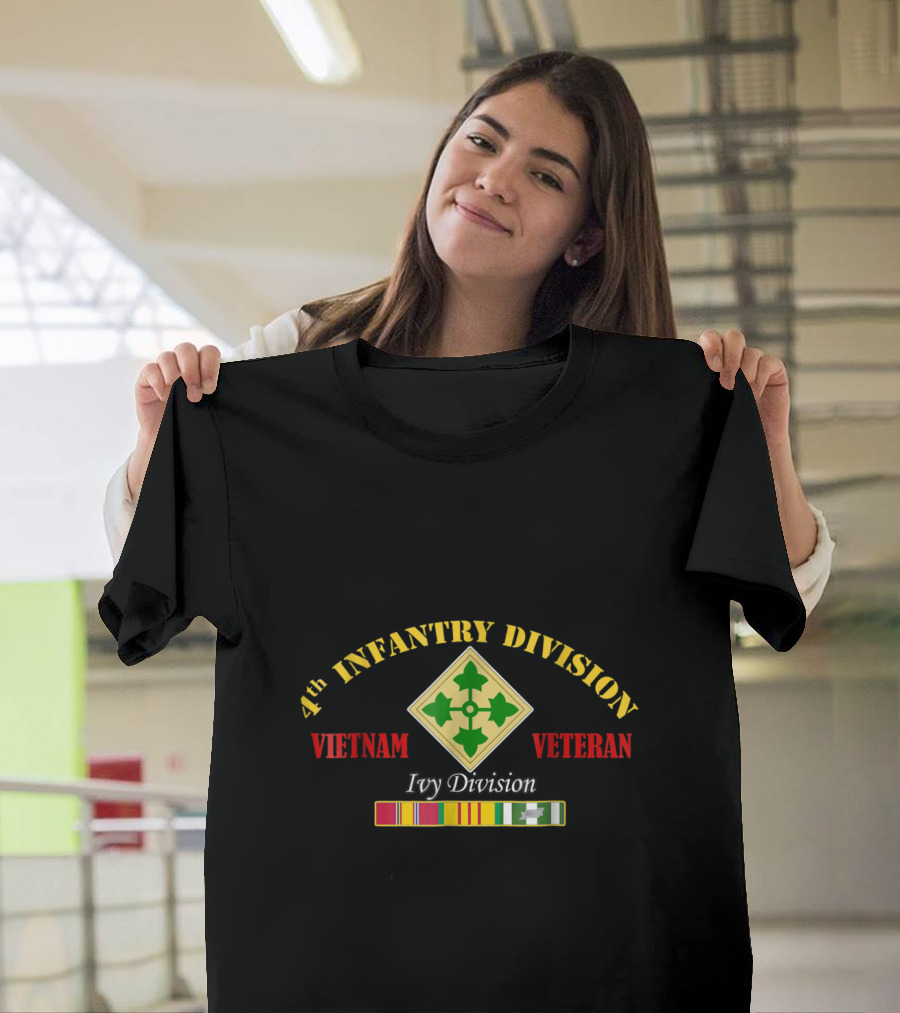 4th Infantry Division Vietnam Veteran Ivy Division Emblem and Service T-Shirt