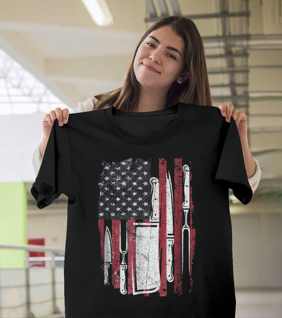 Chef Knife American Flag Culinary 4th of July Patriotic T-Shirt